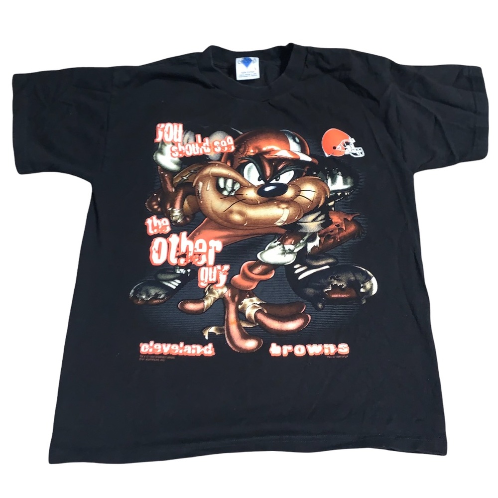 Vintage 1999 Cleveland Browns Taz Tasmanian Devil Looneh Tunes Youth Shirt